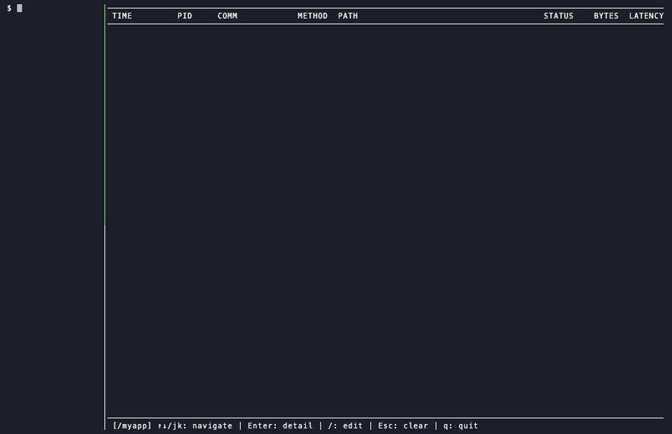 Left: an ordinary app makes one HTTPS API call. Right: tinytap shows the exact request it sent (headers, Authorization: Bearer, and the JSON body) in plaintext, with no proxy and no CA certificate installed
